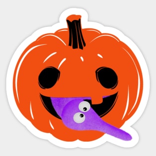 Halloween Worm on a string on pumpkin. Consciousness is an Illusion It's Worm Time Babey! Sticker